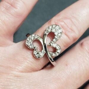 Silver tone rhinestone butterfly ring Size 6.5